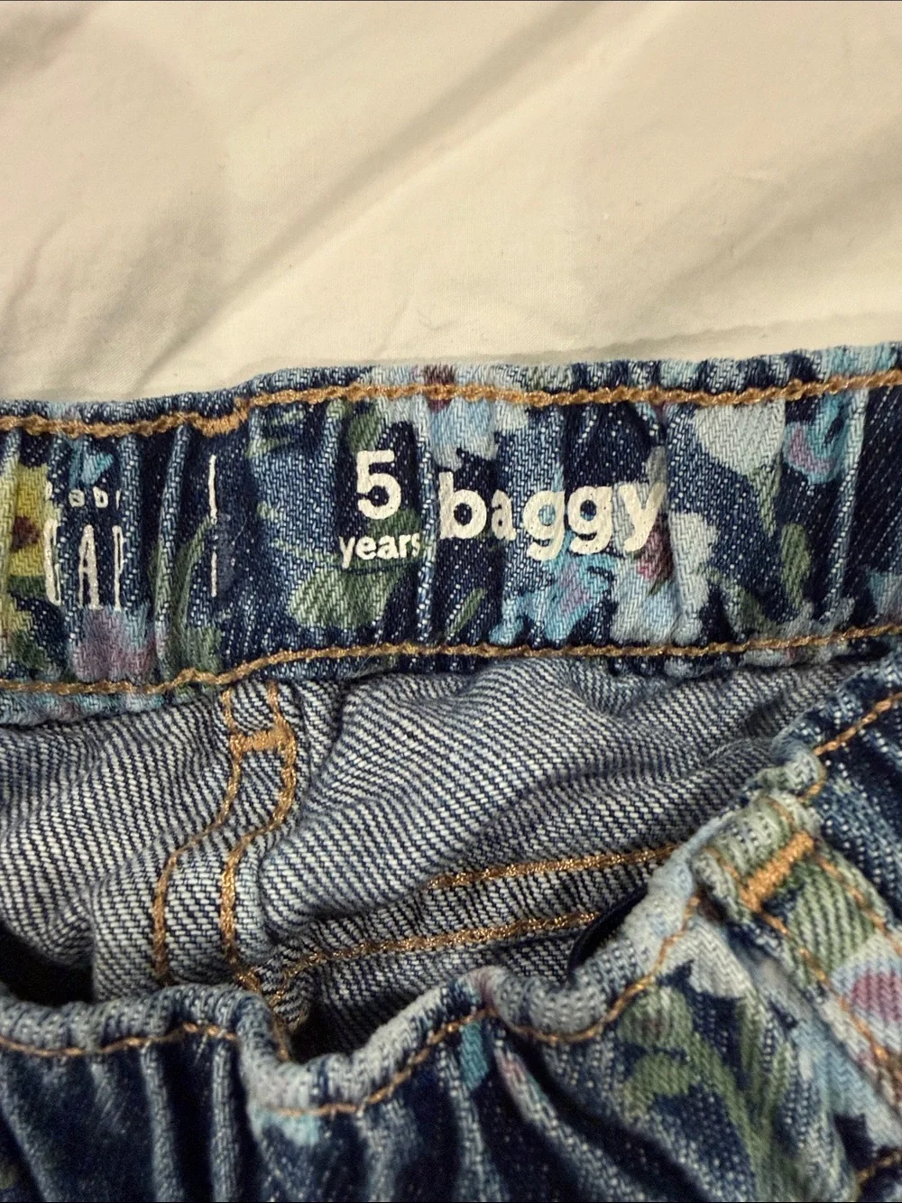 GAP Floral Wide-Leg Denim Pants - Blue with Pink, Yellow & Green